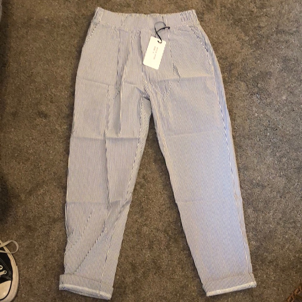 Black and white striped summer pants
